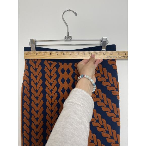 Anthropologie Maeve Navy Orange Knit Skirt Sz S Bodycon Knee Length Pencil Knit - Picture 3 of 8